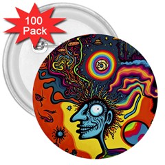 Hippie Rainbow Psychedelic Colorful 3  Buttons (100 Pack)  by uniart180623