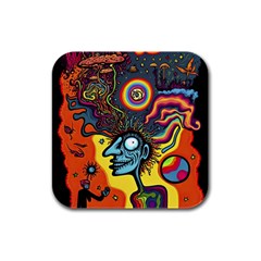 Hippie Rainbow Psychedelic Colorful Rubber Square Coaster (4 Pack) by uniart180623