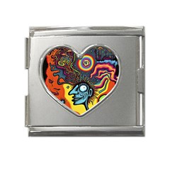 Hippie Rainbow Psychedelic Colorful Mega Link Heart Italian Charm (18mm) by uniart180623