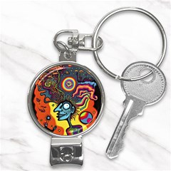 Hippie Rainbow Psychedelic Colorful Nail Clippers Key Chain by uniart180623