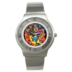 Hippie Rainbow Psychedelic Colorful Stainless Steel Watch by uniart180623