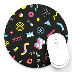 Memphis Design Seamless Pattern Round Mousepad by uniart180623