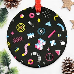 Memphis Design Seamless Pattern Round Ornament (two Sides) by uniart180623