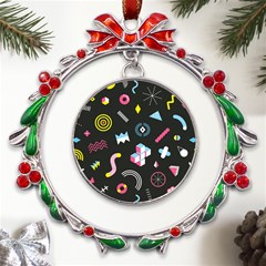 Memphis Design Seamless Pattern Metal X mas Wreath Ribbon Ornament