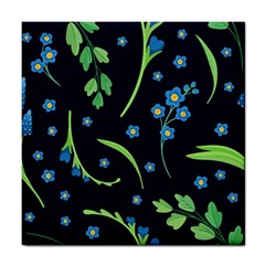 Abstract Wild Flowers Dark Blue Background Blue Flower Blossom Flat Retro Seamless Pattern Daisy Tile Coaster by uniart180623