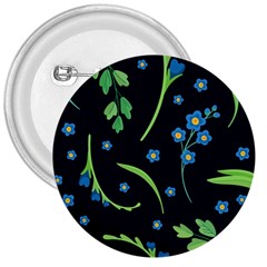 Abstract Wild Flowers Dark Blue Background Blue Flower Blossom Flat Retro Seamless Pattern Daisy 3  Buttons by uniart180623