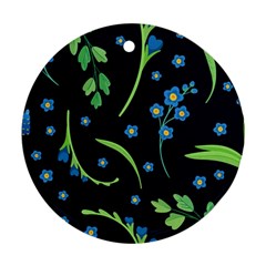 Abstract Wild Flowers Dark Blue Background Blue Flower Blossom Flat Retro Seamless Pattern Daisy Ornament (round) by uniart180623