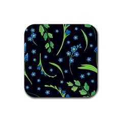 Abstract Wild Flowers Dark Blue Background Blue Flower Blossom Flat Retro Seamless Pattern Daisy Rubber Coaster (square) by uniart180623