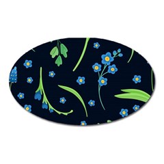 Abstract Wild Flowers Dark Blue Background Blue Flower Blossom Flat Retro Seamless Pattern Daisy Oval Magnet by uniart180623