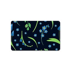 Abstract Wild Flowers Dark Blue Background Blue Flower Blossom Flat Retro Seamless Pattern Daisy Magnet (name Card) by uniart180623