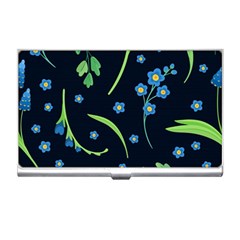 Abstract Wild Flowers Dark Blue Background Blue Flower Blossom Flat Retro Seamless Pattern Daisy Business Card Holder by uniart180623