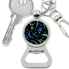 Abstract Wild Flowers Dark Blue Background Blue Flower Blossom Flat Retro Seamless Pattern Daisy Bottle Opener Key Chain by uniart180623