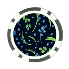 Abstract Wild Flowers Dark Blue Background Blue Flower Blossom Flat Retro Seamless Pattern Daisy Poker Chip Card Guard by uniart180623