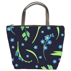 Abstract Wild Flowers Dark Blue Background Blue Flower Blossom Flat Retro Seamless Pattern Daisy Bucket Bag by uniart180623