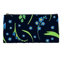 Abstract Wild Flowers Dark Blue Background Blue Flower Blossom Flat Retro Seamless Pattern Daisy Pencil Case by uniart180623