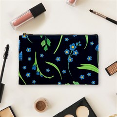 Abstract Wild Flowers Dark Blue Background Blue Flower Blossom Flat Retro Seamless Pattern Daisy Cosmetic Bag (medium) by uniart180623