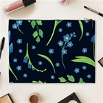 Abstract Wild Flowers Dark Blue Background Blue Flower Blossom Flat Retro Seamless Pattern Daisy Cosmetic Bag (XL) Back