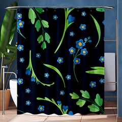 Abstract Wild Flowers Dark Blue Background Blue Flower Blossom Flat Retro Seamless Pattern Daisy Shower Curtain 60  X 72  (medium)  by uniart180623