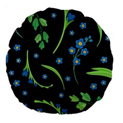 Abstract Wild Flowers Dark Blue Background Blue Flower Blossom Flat Retro Seamless Pattern Daisy Large 18  Premium Round Cushions by uniart180623