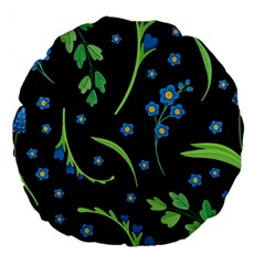 Abstract Wild Flowers Dark Blue Background Blue Flower Blossom Flat Retro Seamless Pattern Daisy Large 18  Premium Flano Round Cushions by uniart180623