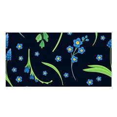 Abstract Wild Flowers Dark Blue Background Blue Flower Blossom Flat Retro Seamless Pattern Daisy Satin Shawl 45  X 80  by uniart180623