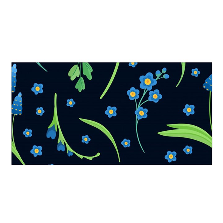 Abstract Wild Flowers Dark Blue Background Blue Flower Blossom Flat Retro Seamless Pattern Daisy Satin Shawl 45  x 80 