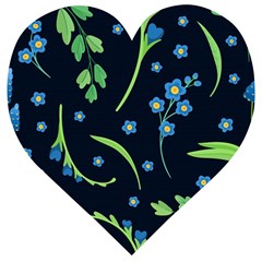 Abstract Wild Flowers Dark Blue Background Blue Flower Blossom Flat Retro Seamless Pattern Daisy Wooden Puzzle Heart by uniart180623