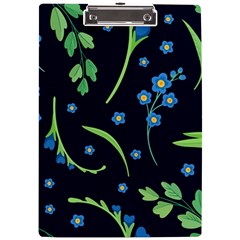 Abstract Wild Flowers Dark Blue Background Blue Flower Blossom Flat Retro Seamless Pattern Daisy A4 Acrylic Clipboard by uniart180623