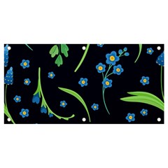 Abstract Wild Flowers Dark Blue Background Blue Flower Blossom Flat Retro Seamless Pattern Daisy Banner And Sign 4  X 2 