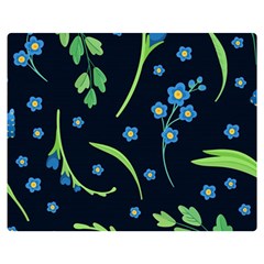 Abstract Wild Flowers Dark Blue Background Blue Flower Blossom Flat Retro Seamless Pattern Daisy Premium Plush Fleece Blanket (medium) by uniart180623