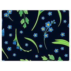 Abstract Wild Flowers Dark Blue Background Blue Flower Blossom Flat Retro Seamless Pattern Daisy Two Sides Premium Plush Fleece Blanket (extra Small)