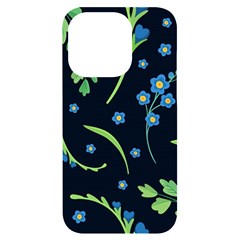 Abstract Wild Flowers Dark Blue Background Blue Flower Blossom Flat Retro Seamless Pattern Daisy Iphone 14 Pro Black Uv Print Case by uniart180623