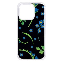 Abstract Wild Flowers Dark Blue Background Blue Flower Blossom Flat Retro Seamless Pattern Daisy Iphone 14 Pro Tpu Uv Print Case by uniart180623