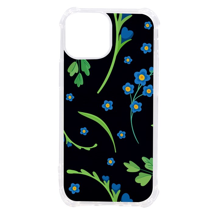 Abstract Wild Flowers Dark Blue Background Blue Flower Blossom Flat Retro Seamless Pattern Daisy iPhone 13 mini TPU UV Print Case