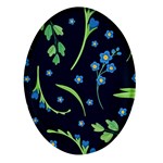 Abstract Wild Flowers Dark Blue Background Blue Flower Blossom Flat Retro Seamless Pattern Daisy Oval Glass Fridge Magnet (4 pack) Front