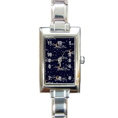 Hand-drawn-scratch-style-night-sky-with-moon-cloud-space-among-stars-seamless-pattern-vector-design- Rectangle Italian Charm Watch by uniart180623