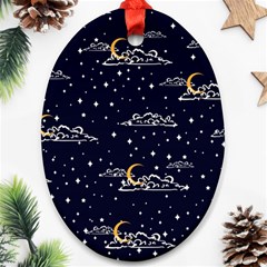 Hand-drawn-scratch-style-night-sky-with-moon-cloud-space-among-stars-seamless-pattern-vector-design- Ornament (oval) by uniart180623