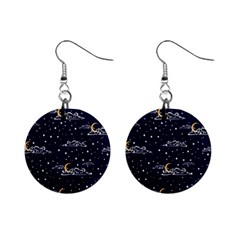 Hand-drawn-scratch-style-night-sky-with-moon-cloud-space-among-stars-seamless-pattern-vector-design- Mini Button Earrings by uniart180623