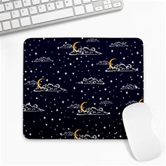 Hand-drawn-scratch-style-night-sky-with-moon-cloud-space-among-stars-seamless-pattern-vector-design- Large Mousepad by uniart180623