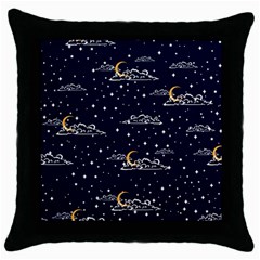 Hand-drawn-scratch-style-night-sky-with-moon-cloud-space-among-stars-seamless-pattern-vector-design- Throw Pillow Case (black) by uniart180623