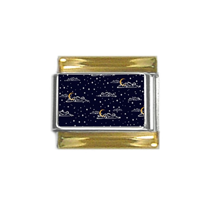 Hand-drawn-scratch-style-night-sky-with-moon-cloud-space-among-stars-seamless-pattern-vector-design- Gold Trim Italian Charm (9mm)