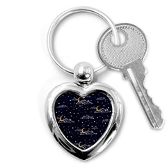 Hand-drawn-scratch-style-night-sky-with-moon-cloud-space-among-stars-seamless-pattern-vector-design- Key Chain (heart) by uniart180623