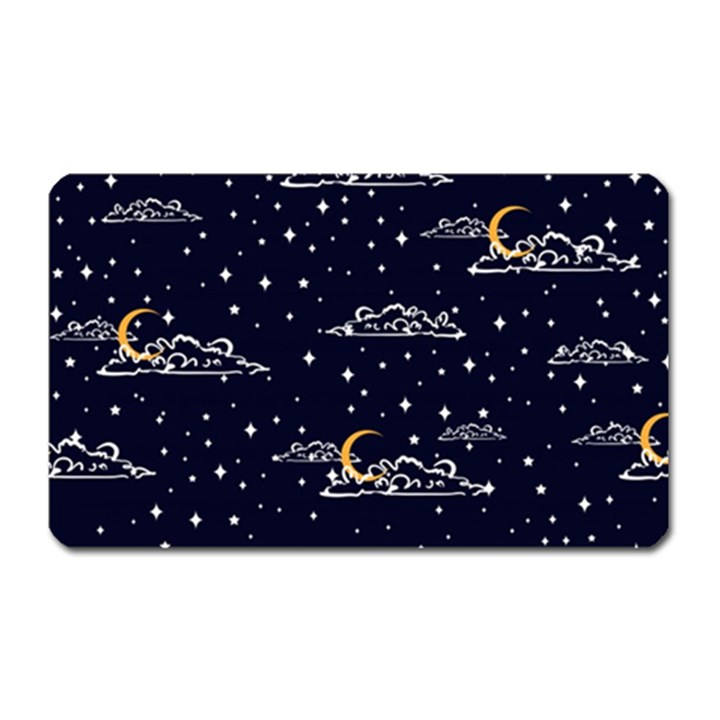 Hand-drawn-scratch-style-night-sky-with-moon-cloud-space-among-stars-seamless-pattern-vector-design- Magnet (Rectangular)