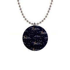 Hand-drawn-scratch-style-night-sky-with-moon-cloud-space-among-stars-seamless-pattern-vector-design- 1  Button Necklace by uniart180623