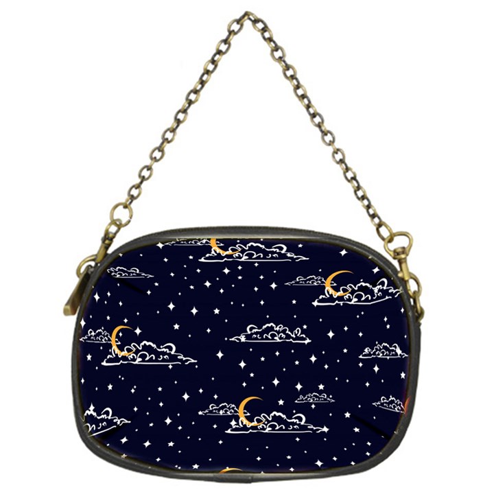 Hand-drawn-scratch-style-night-sky-with-moon-cloud-space-among-stars-seamless-pattern-vector-design- Chain Purse (One Side)