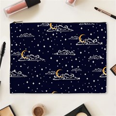 Hand-drawn-scratch-style-night-sky-with-moon-cloud-space-among-stars-seamless-pattern-vector-design- Cosmetic Bag (xl) by uniart180623