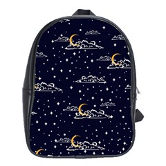 Hand-drawn-scratch-style-night-sky-with-moon-cloud-space-among-stars-seamless-pattern-vector-design- School Bag (large) by uniart180623