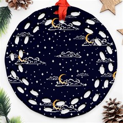 Hand-drawn-scratch-style-night-sky-with-moon-cloud-space-among-stars-seamless-pattern-vector-design- Ornament (round Filigree) by uniart180623