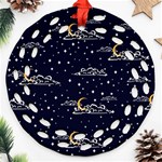 Hand-drawn-scratch-style-night-sky-with-moon-cloud-space-among-stars-seamless-pattern-vector-design- Ornament (Round Filigree) Front