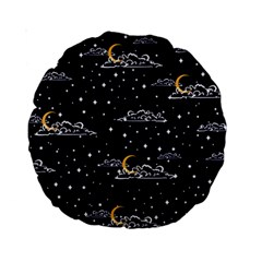 Hand-drawn-scratch-style-night-sky-with-moon-cloud-space-among-stars-seamless-pattern-vector-design- Standard 15  Premium Round Cushions by uniart180623